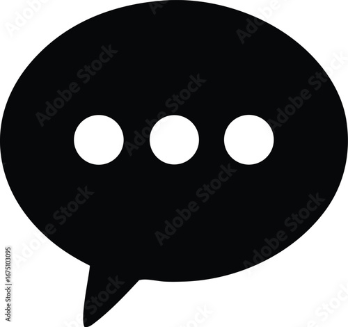 Black speech bubble with ellipsis icon representing conversation chat and communication ideas for digital platforms