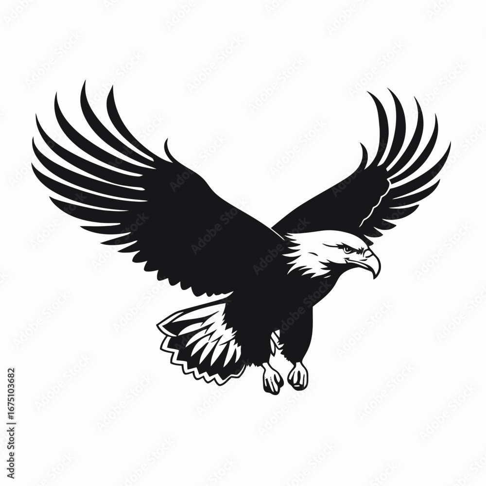 Obraz premium Majestic eagle with outstretched wings in striking black and white silhouette