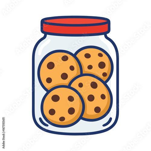 Glass Jar with Chocolate Chip Cookies Vector Illustration