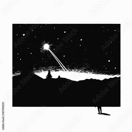 Stargazing adventure over landscape art with celestial wonder and human silhouette