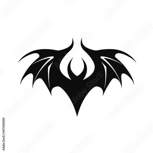 Black bat with curved horns and wing shape spooky silhouette