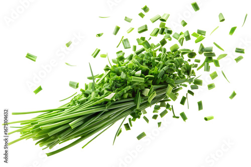 Chopped Fresh Green Chives Flying Isolated on Transparent Background