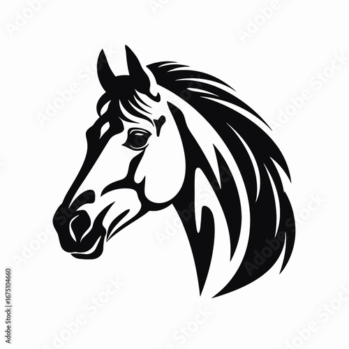 Elegant horse head with stylized mane vector isolated bold silhouette