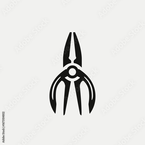 Striking black graphic of modern abstract pliers, vector art silhouette