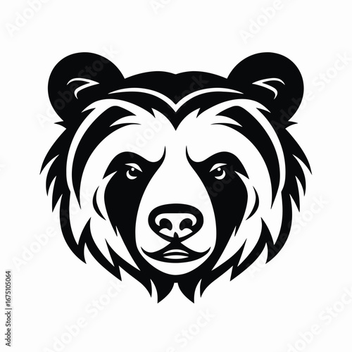 Powerful bear stares intensely in a bold, black and white silhouette