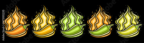 Vector Flaming Chili Pepper Set