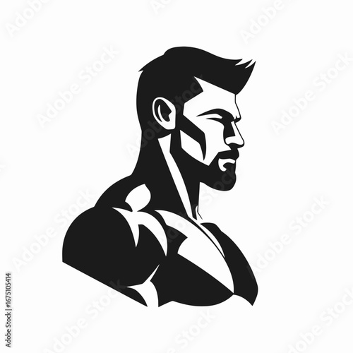 Manly strong muscular athletic man stylized vector artistic side view silhouette