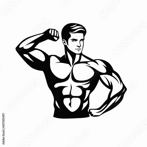 Strong muscular man flexing his biceps in a powerful fitness silhouette