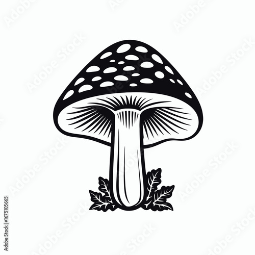 Striking mushroom vector artwork of a toadstool, fungus detailed illustration, silhouette
