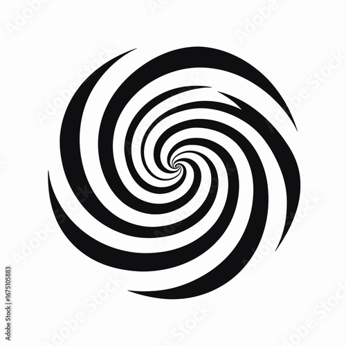 Hypnotic black and white vortex illustration, creating a visual illusion silhouette