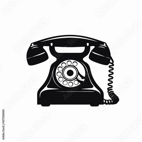Classic rotary phone vector design on a white background showing silhouette