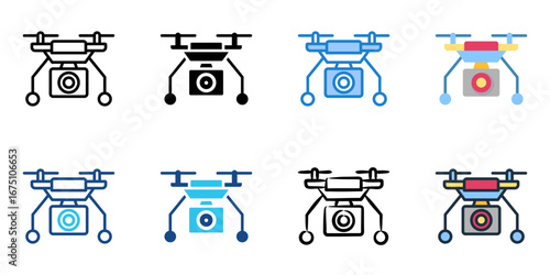 Drone Surveillance icon set multiple style collection 
