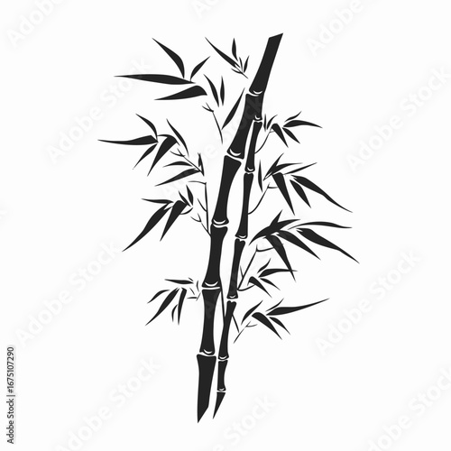 Elegant bamboo stems with leaves in a simple, minimal vector silhouette