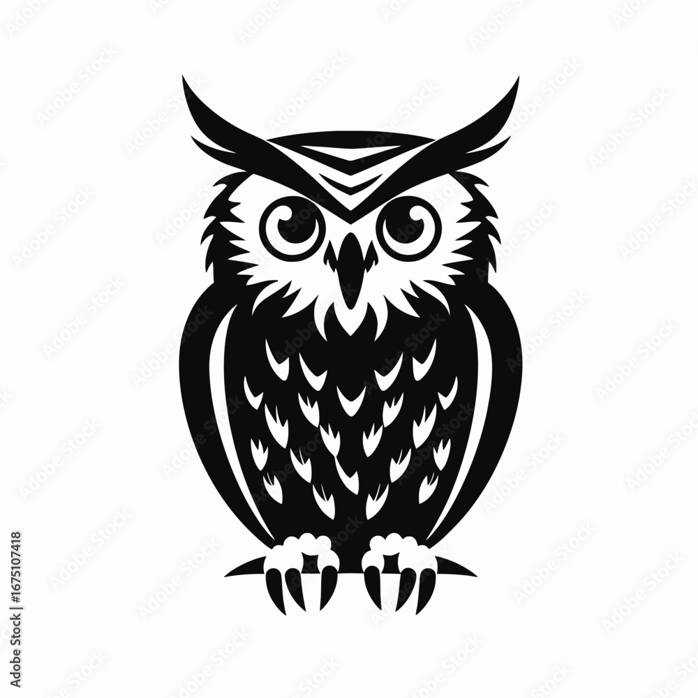 Obraz premium Majestic owl perched in darkness, an animalistic, mysterious black silhouette