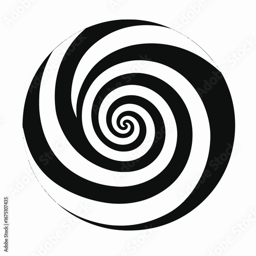 Hypnotic optical illusion with circular, spiraling black and white pattern silhouette