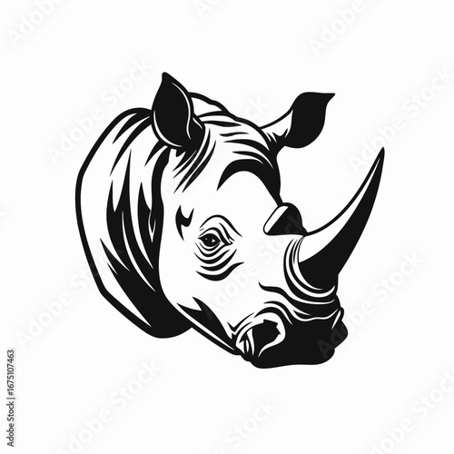 Majestic rhinoceros head with intricate details, showcasing strong wildlife animal silhouette