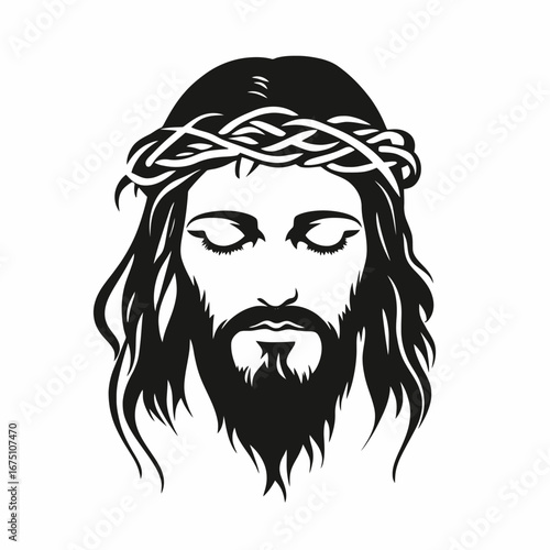 Jesus Christ with crown of thorns head graphic vector spiritual silhouette