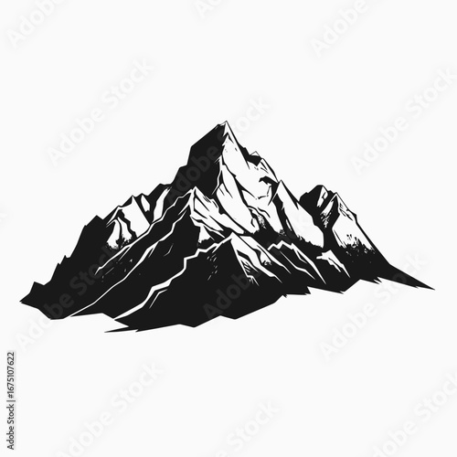 Majestic and towering mountain peaks in elegant black vector art silhouette