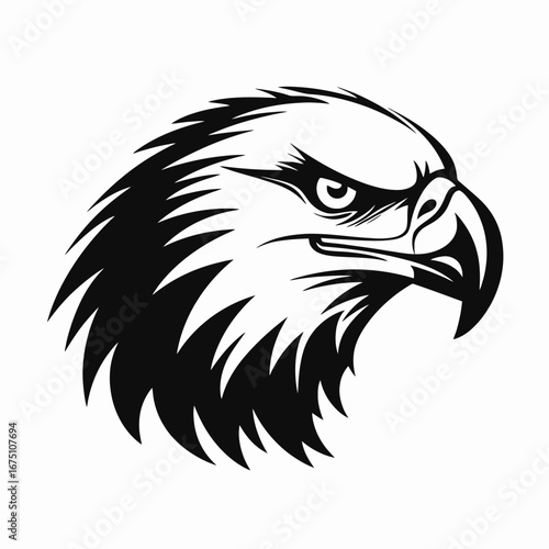Bold eagle head with intense gaze and fierce expression, a striking silhouette