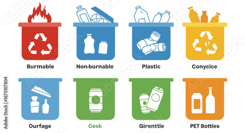 Colorful Recycling Bins Illustration Promoting Proper Waste Sorting and Segregation