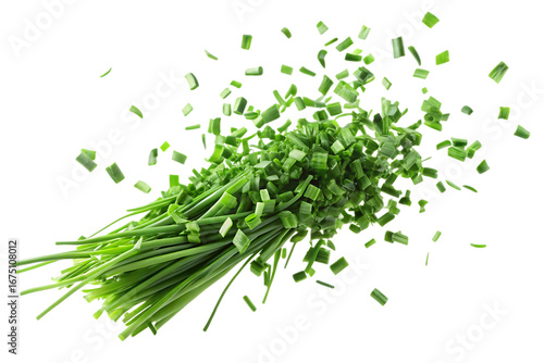 Chopped Fresh Green Chives Flying Isolated on Transparent Background