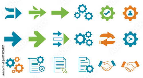 Collection of modern flat design process icons symbolizing work flow and development