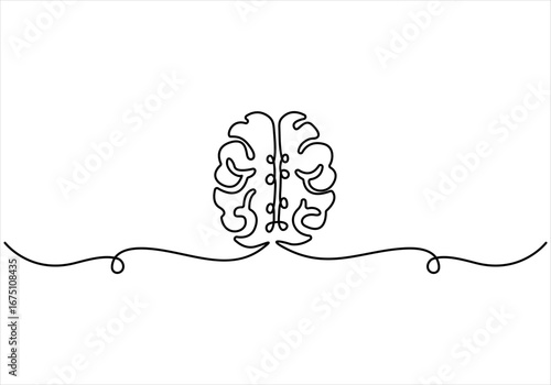 Continuous Hand drawn one line drawing of human brain.Minimalism style brain. Isolated on white background vector illustration 