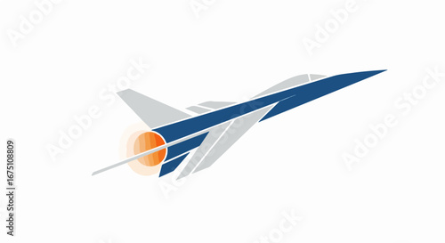 Dynamic illustration of a supersonic fighter jet in flight with a powerful afterburner, symbolizing speed, technology, and modern air power