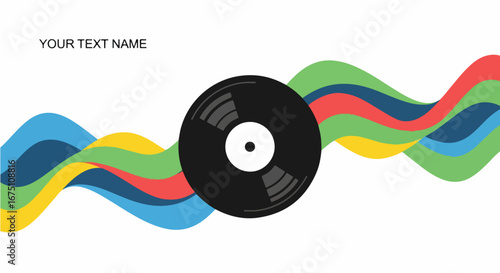 Conceptual illustration of a classic black vinyl record against a backdrop of flowing, colorful sound waves representing melody and rhythm