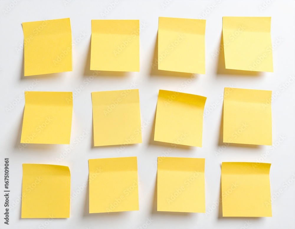 Fototapeta premium Minimal photo of sticky notes, pastel yellow color, isolated on white background, simple reminder concept