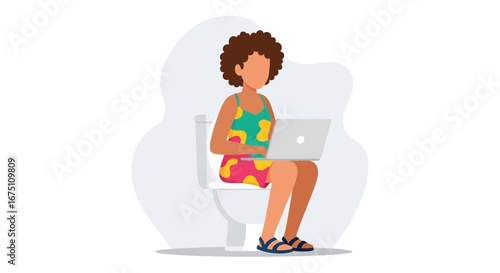 A person works on a laptop while sitting on a toilet, illustrating remote work, privacy, and multitasking in a modern, sometimes unconventional lifestyle.
