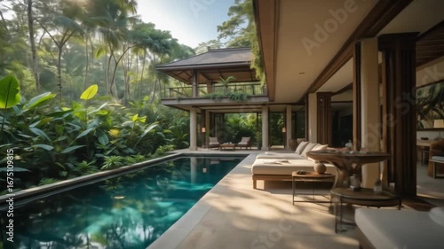 Wallpaper Mural Luxury Villa Retreat: Serene Poolside Living Amidst Lush Tropical Greenery and Modern Architecture Torontodigital.ca