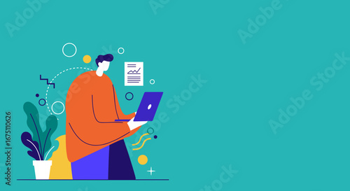 Focused individual working on a laptop, embodying remote productivity, digital learning, or online business tasks. Ideal for technology, freelance, and work-from-home concepts.