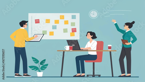 Diverse team collaborating on a project in a modern office, brainstorming ideas and managing tasks for business growth and innovation.