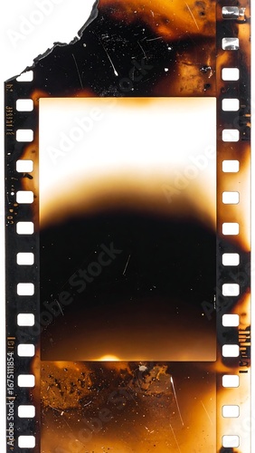 Scorched film frame; top edge is burnt and shows significant heat damage