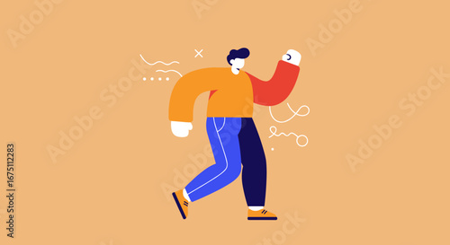 Dynamic illustration of a man walking with purpose and energy, symbolizing progress, health, and a modern, active lifestyle.