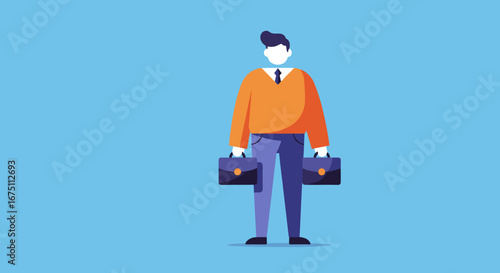 Professional businessman carrying two briefcases, representing responsibility, workload, and career challenges. Ideal for concepts of work, corporate life, or being busy.