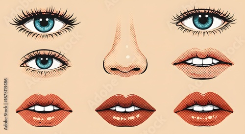 Facial features pop art illustration
