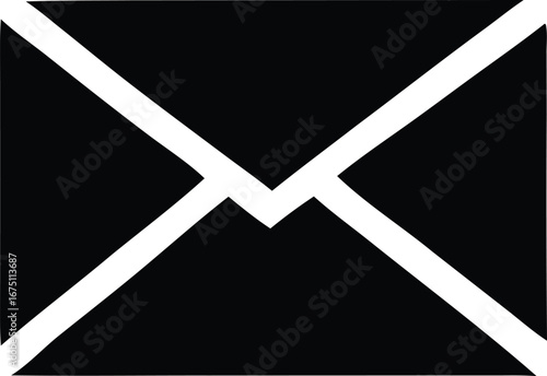Simple black envelope icon with white opening flap geometric symbol digital graphic communication concept