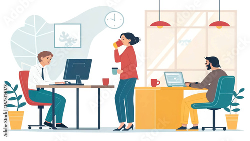 Professionals engaged in daily tasks in a modern office environment. Illustrating productivity, teamwork, and a dynamic corporate culture.