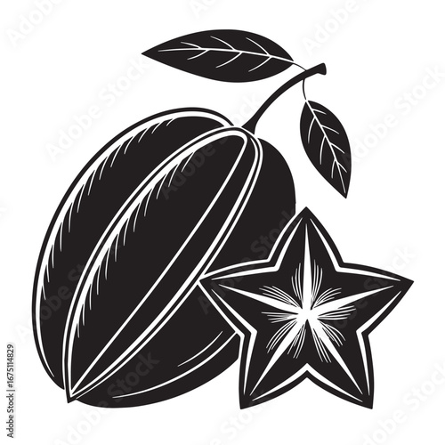 Black carambola Silhouette Vector, High Quality Illustration on White Background