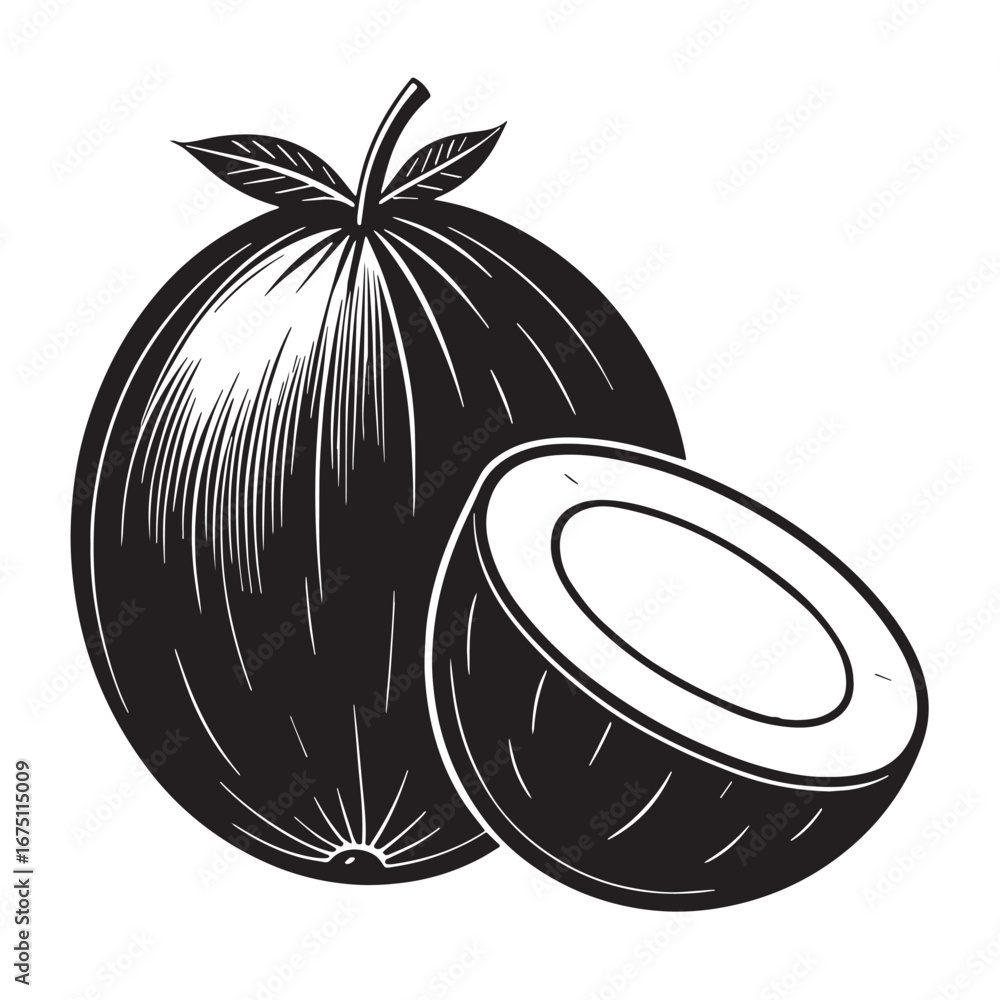 Obraz premium Black coconut Silhouette Vector, High Quality Illustration on White Background