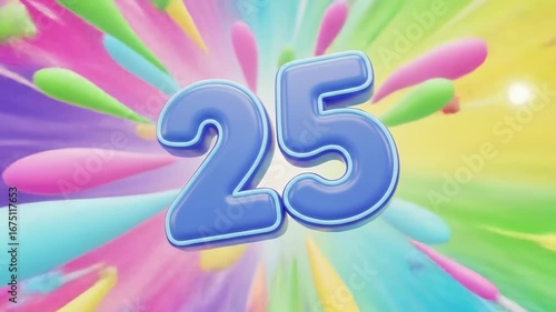 Colorful 25th Celebration with Balloons and Confetti