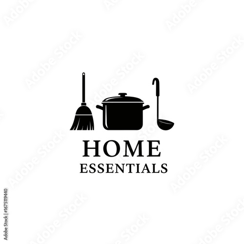 home essentials kitchen cooking ware, logo design illustration
