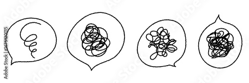 手書き　吹き出し付き モヤモヤ・グルグル・悩む・考えるアイコンセット