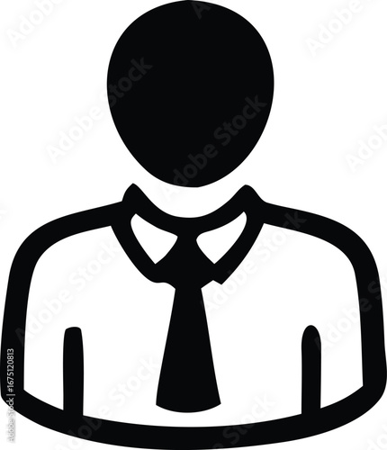 Simple business person icon showing head shoulders and tie with detailed collar and button symbolizing professionalism and corporate identity