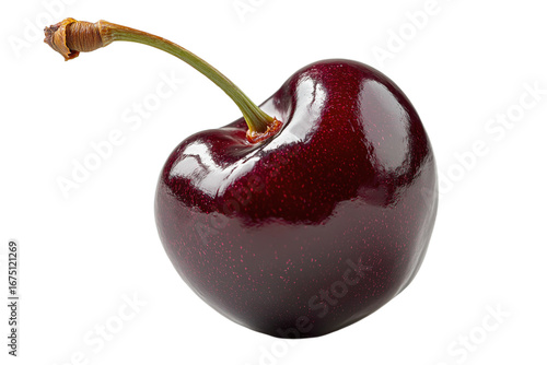 Single ripe cherry with vibrant color and stem, perfect for food, health, and wellness projects,PNG,transparent background,no background