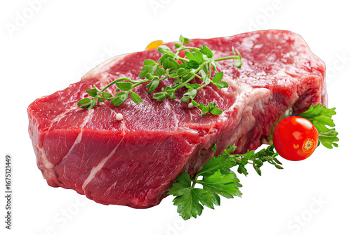 Raw steak on a white background
