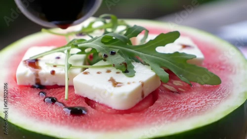 Watermelon salad with feta and balsamic glaze