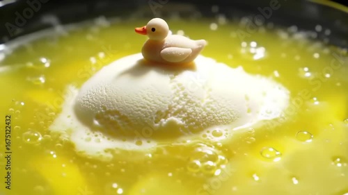 Whimsical ice cream dessert with duck decoration